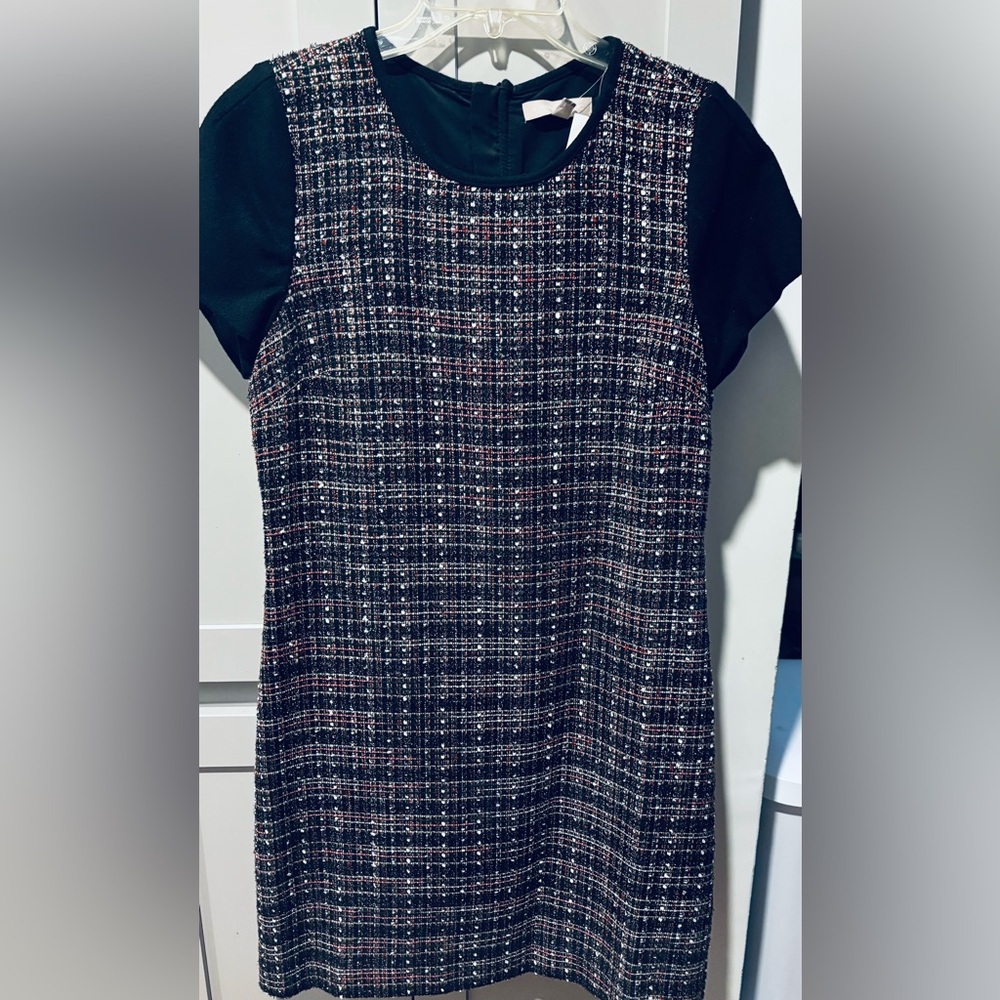 Banana Republic Tweed Metallic Plaid Shift Dress